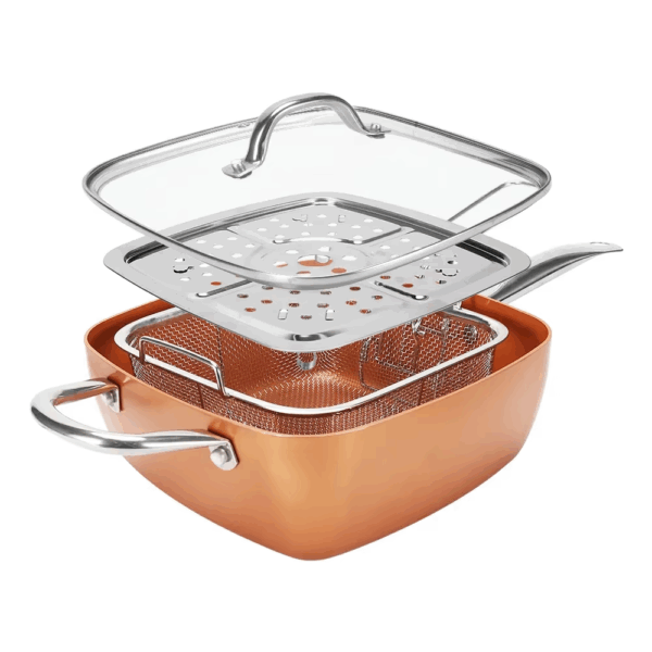 Four piece cooper ceramic frying pan